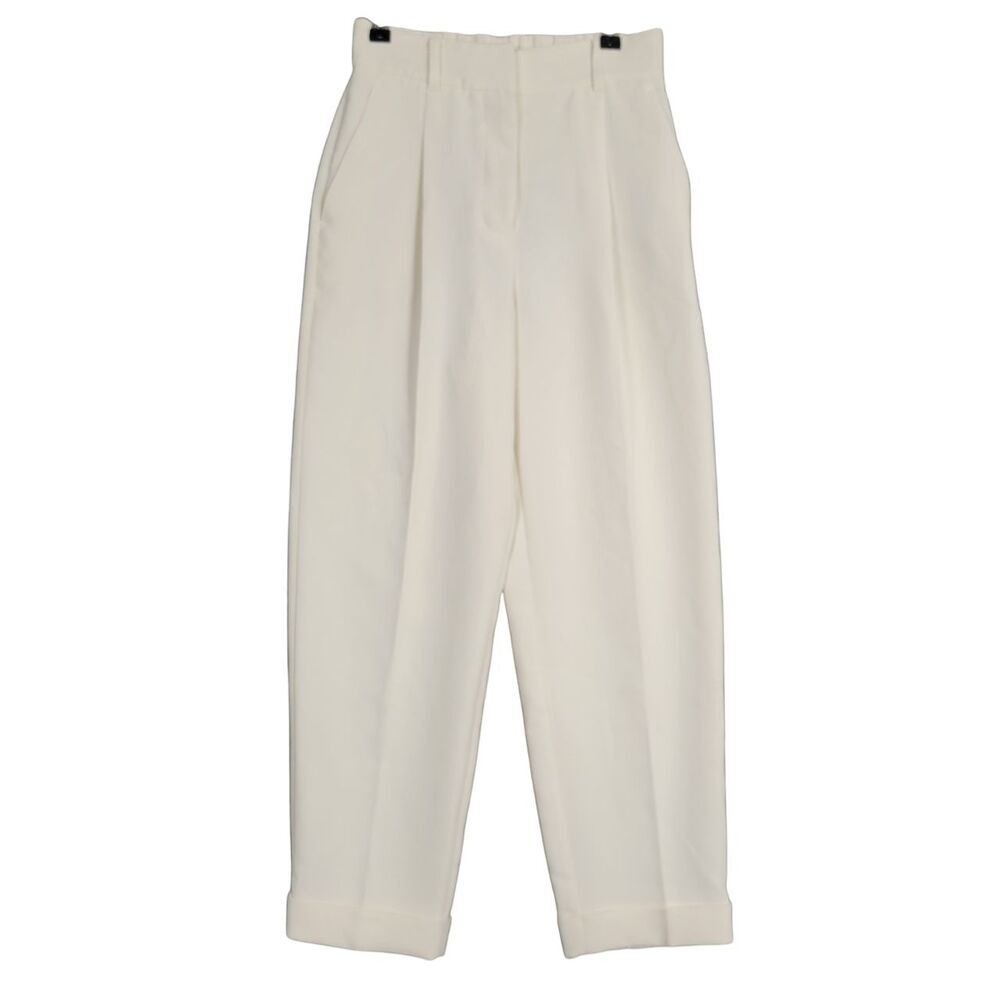 WILFRED Cream Pleat Front High Rise Cropped Cuffed Pants Elastic Waist SIZE 2